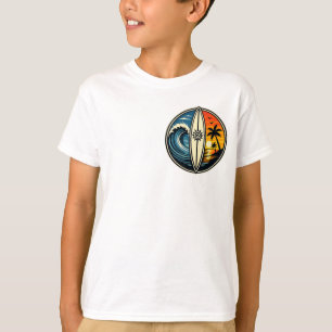 Camiseta Design de Onda ao Pôr do Sol de Surfboard Retro   