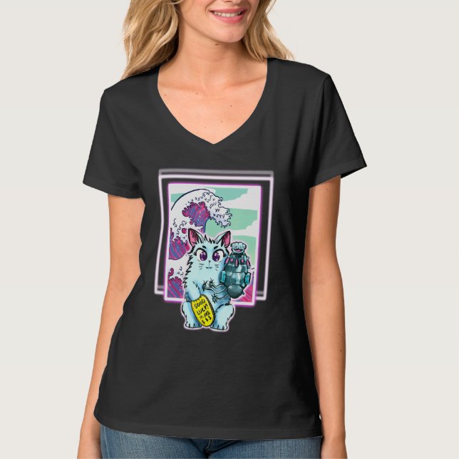 Camiseta Design de Onda Cat Sci Fi Vapor Para Todas As Idad (Frente)