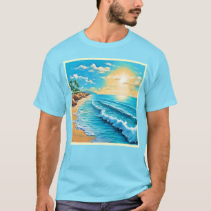 Camiseta Design de Ondas de Praia Ensolarada 