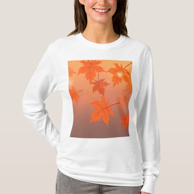 Camiseta Design de outono com folhas de maple e efeito de c (Frente)