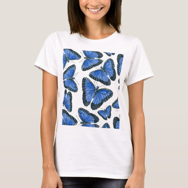 Camiseta Design de padrão de borboleta morfo azul (Frente)