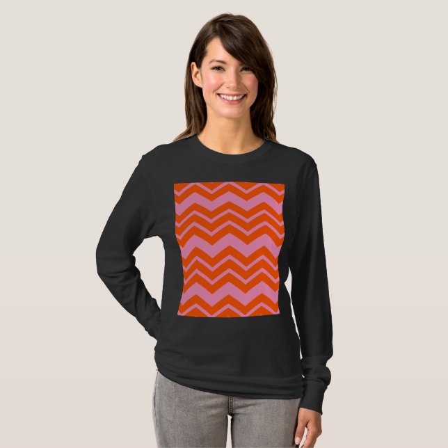 Camiseta Design de padrão de chevron laranja e rosa  (Frente Completa)