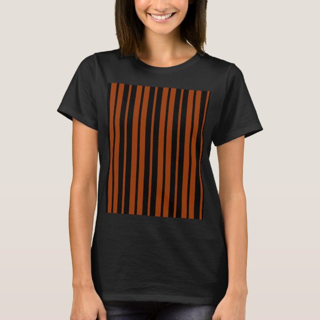 Camiseta Design de Padrão de Faixa Vertical Preta Castanha (Frente)