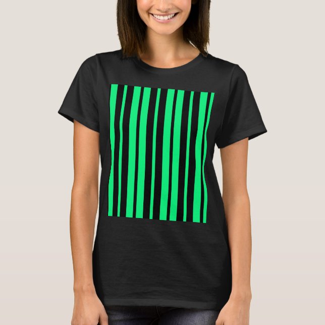 Camiseta Design de Padrão de Faixa Vertical Preta Verde (Frente)