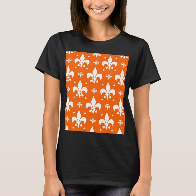 Camiseta Design de Padrão de Fleur-de-lis de Fundo Laranja (Frente)