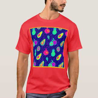 Camiseta Design de Padrão de Neon Fruta Vibrante