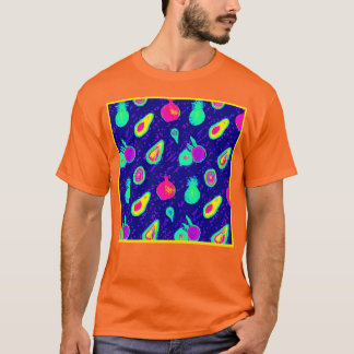 Camiseta Design de Padrão de Neon Fruta Vibrante