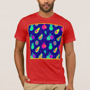 Camiseta Design de Padrão de Neon Fruta Vibrante