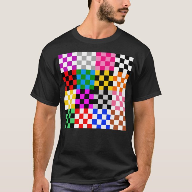Camiseta Design de padrão de verificação de patch multicolo (Frente)