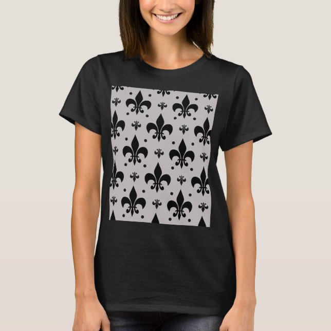 Camiseta Design de Padrão Fleur-de-lis - Fundo da cinza (Frente)