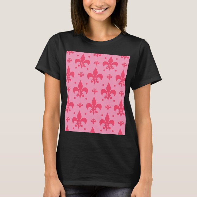 Camiseta Design de padrão rosa Fleur-de-lis (Frente)