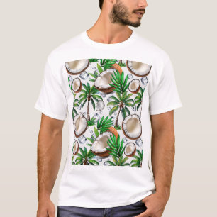 Camiseta Design de Padrão Tropical de Árvore de Coco
