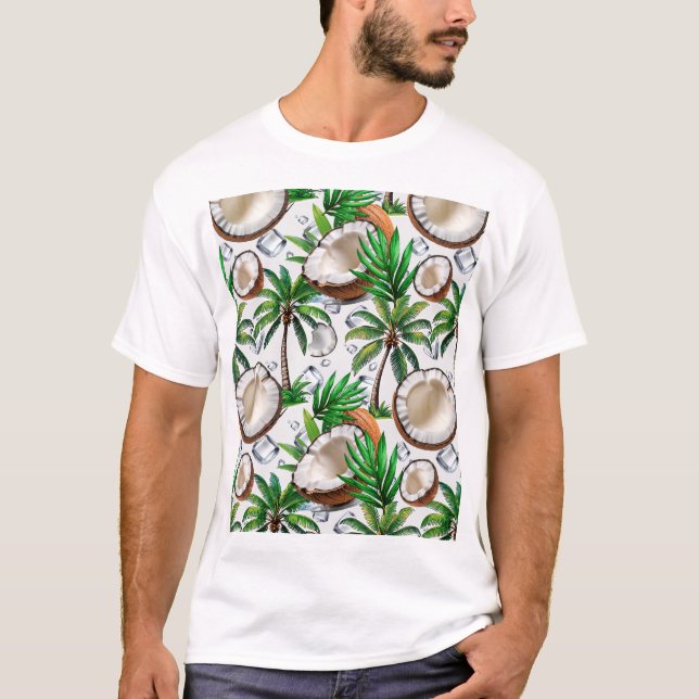 Camiseta Design de Padrão Tropical de Árvore de Coco (Frente)