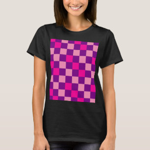 Camiseta Design de padrão xadrez rosa roxo rosa
