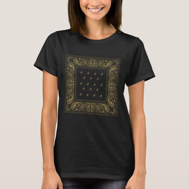 Camiseta Design de Paisley Dourado e preto (Frente)