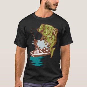 Camiseta Design de pesca com anzol com arte de peixe-bassê 