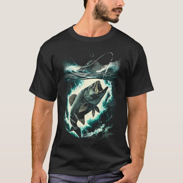Camiseta Design de Pesca com Choque Subaquático (Frente)