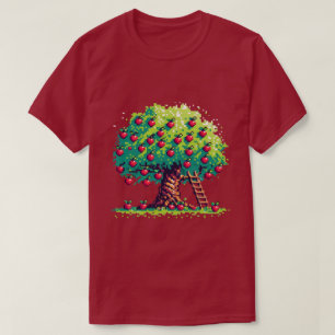Camiseta Design de Pixel de Árvore Apple Clássica de 8 Bits