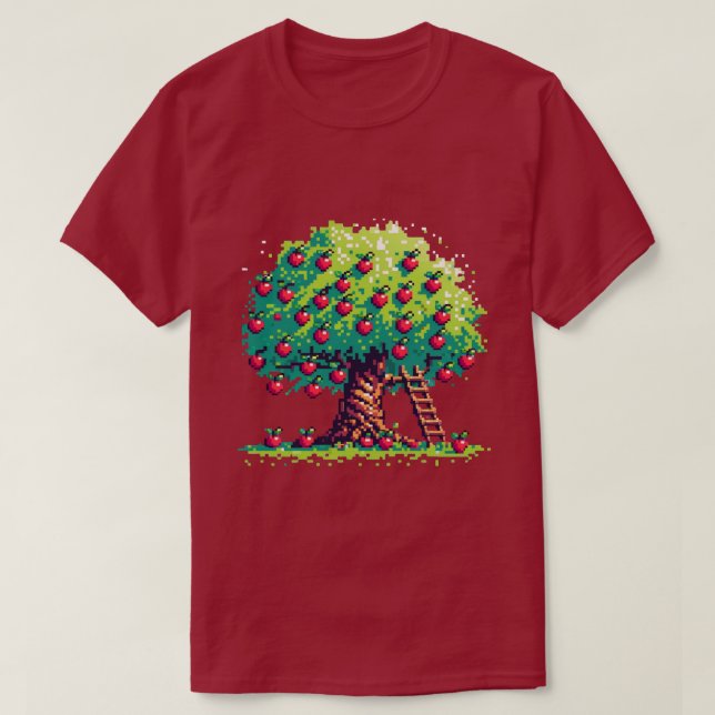 Camiseta Design de Pixel de Árvore Apple Clássica de 8 Bits (Frente do Design)