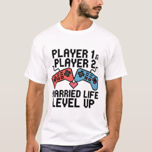 Camiseta Design de Pixel de Casal de Jogadores Subiu de Nív