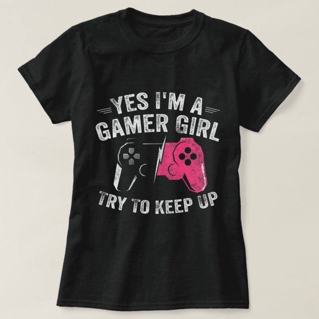 Camiseta Design de Poder de Garota Gamer para Amantes de Vi (Frente do Design)