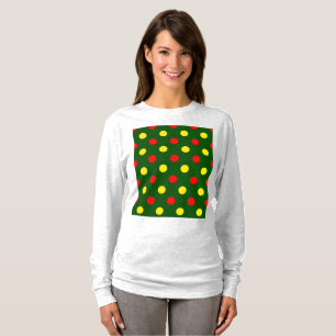 Camiseta Design de Pontos Polka Amarelos e Vermelhos em Ver