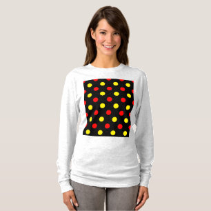 Camiseta Design de Pontos Polka Amarelos Vermelhos Pretos