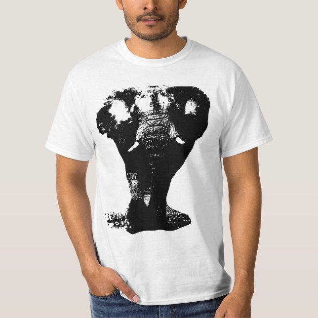 Camiseta Design de Pop de arte de elefante preto e branco (Frente)