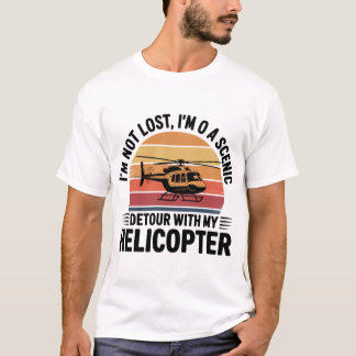 Camiseta Design de Pôr do Sol Retro Helicóptero Desvio Cêni