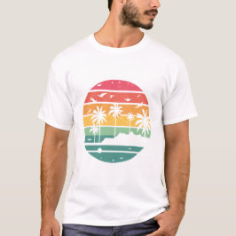 Camiseta Design de pôr do sol tropical pastel com palmeiras