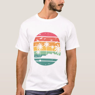 Camiseta Design de pôr do sol tropical pastel com palmeiras