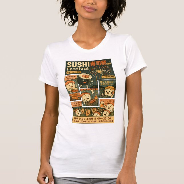 Camiseta Design de Poster do Festival Sushi (Frente)