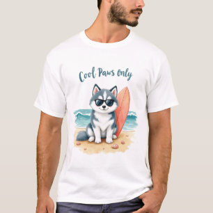 Camiseta Design de Praia Patas Legais Husky
