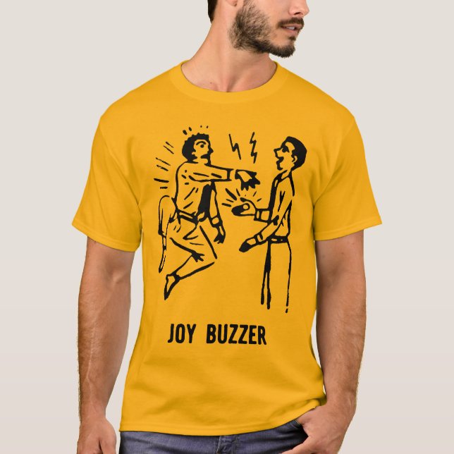 Camiseta Design de propaganda do Buzzer de alegria retrorat (Frente)