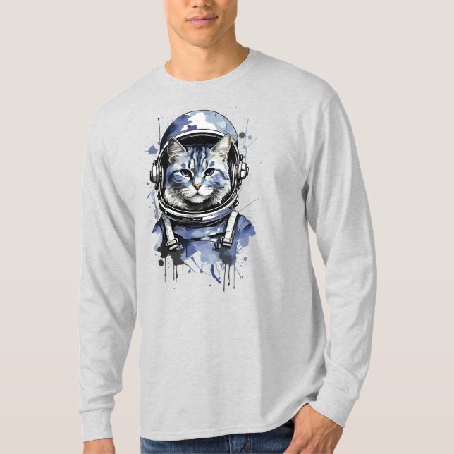 Camiseta Design de respingo de gato astronauta azul (Frente)