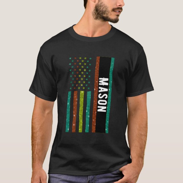 Camiseta Design de Retração de Mason Preto Retro-Negrito (Frente)