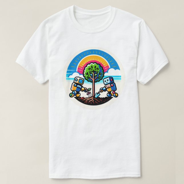 Camiseta DESIGN de Robô Amigável Ecológico para Plantador d (Frente do Design)
