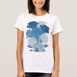 Camiseta Design de ROSAS AZUIS Prateadas Ousadas