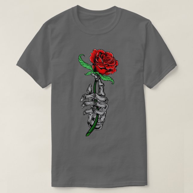 Camiseta Design de rosas em T-Shirt, de esqueleto vermelho  (Frente do Design)