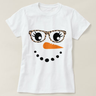 Camiseta Design de Rosto de Boneco de Neve com Estampa de L