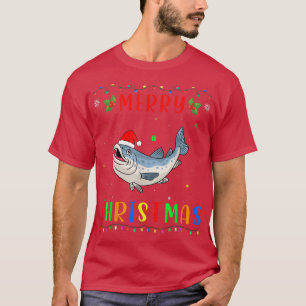 Camiseta Design de Salmão Leve Xmas que Corresponde ao Nata