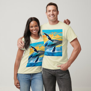 Camiseta Design de Salto de Liberdade Oceânica de Baleia Ju