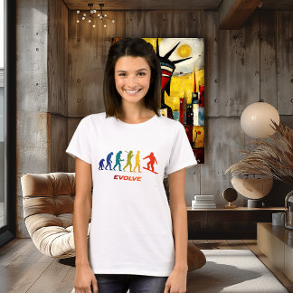 Camiseta Design de Salto Silhueta Evolução de Snowboard