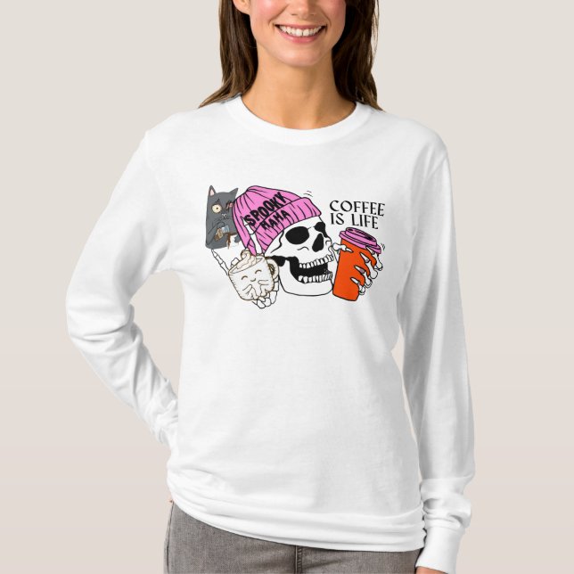 Camiseta Design de sekeleton de café com T-Shirt (Frente)