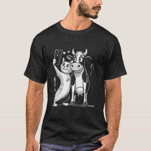 Camiseta Design de selfie engraçado e fofo de gato e vaca p