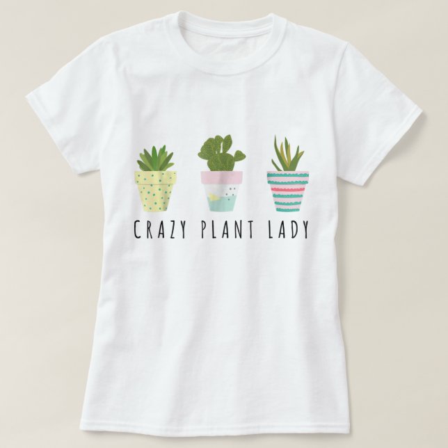Camiseta Design de Senhora Louca por Plantas Fofas (Frente do Design)