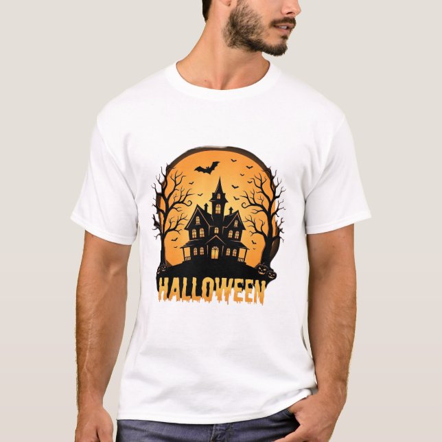 Camiseta Design de Silhueta da Lua da Casa Assombrada de Ha (Frente)