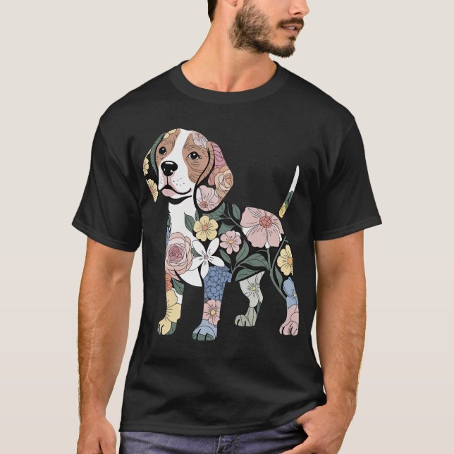 Camiseta Design de Silhueta de Beagle Florido (Frente)