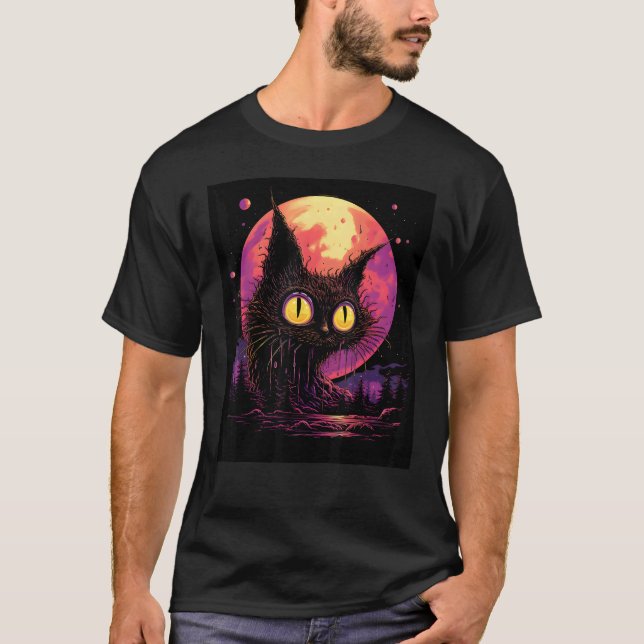 Camiseta Design de Silhueta de Gato Intrigante para sua Mod (Frente)