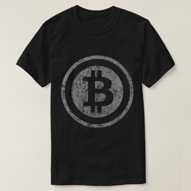 Camiseta Design de Símbolo de Bitcoin Grunge (Frente do Design)